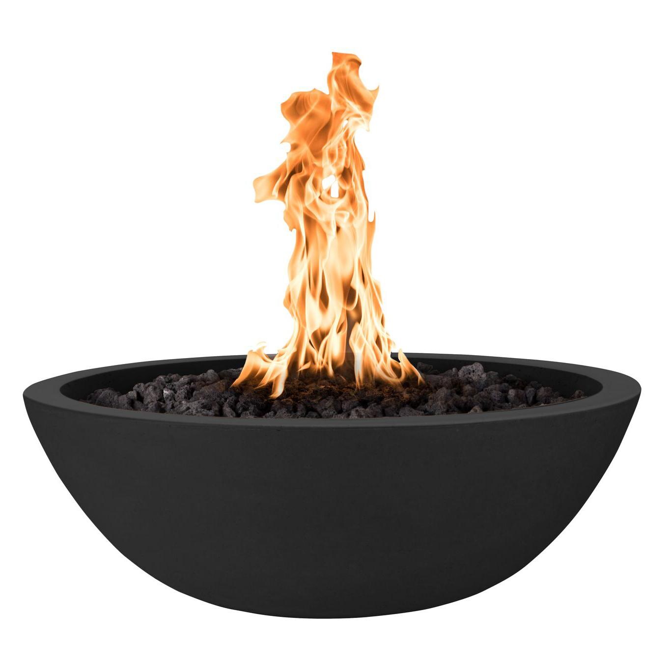 Sedona 27 Inch Round GFRC Natural Gas Fire Bowl in Black by The Outdoor Plus