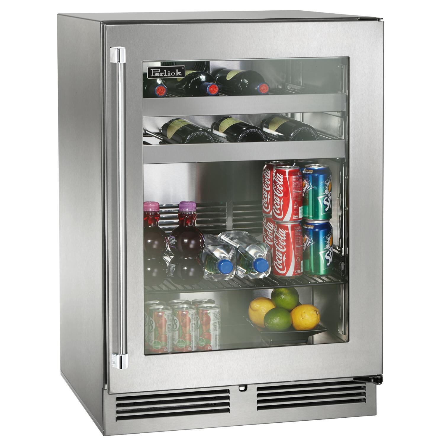 Perlick 24-Inch Signature Series Marine & Coastal Series Stainless Steel Glass Door Outdoor Beverage Center - Right Hinge - HP24BM-4-3R
