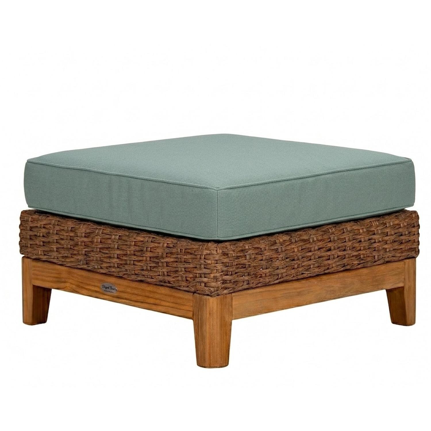 Boca Wicker Ottoman w/ Sunbrella Cushion in Honey/Canvas Spa by Royal Teak Collection