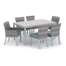 Argento 7 Piece Wicker Patio Dining Set W/ 63 X 40 Inch Rectangular Lite-Core Ash Table & Ice Blue Cushions By Oxford Garden