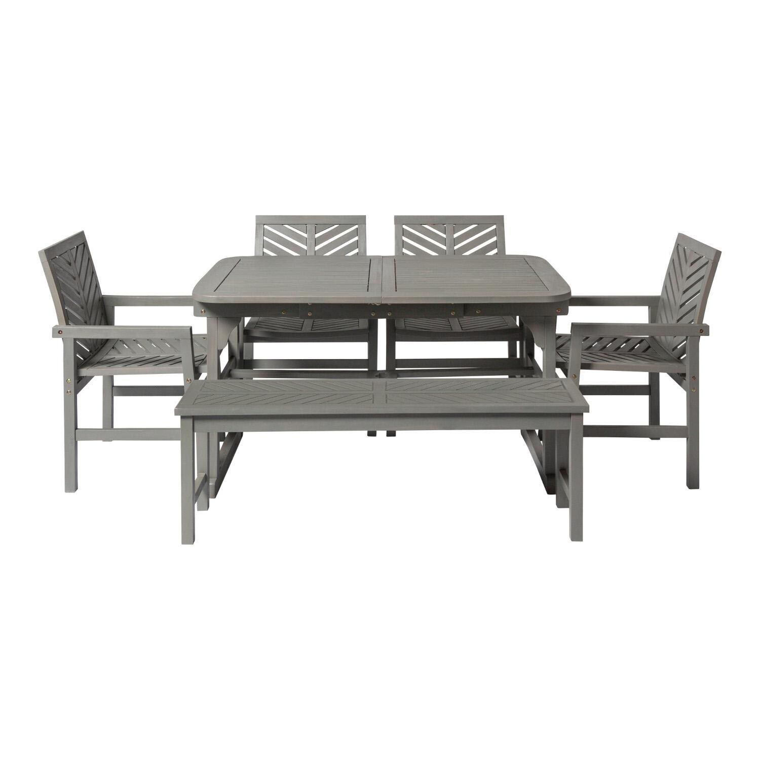 Ultimate Patio Wishlake 6 Piece Acacia Patio Dining Set W/ 55-79 X 35 Inch Extension Rectangular Table - Gray Wash - Front View thumbnail
