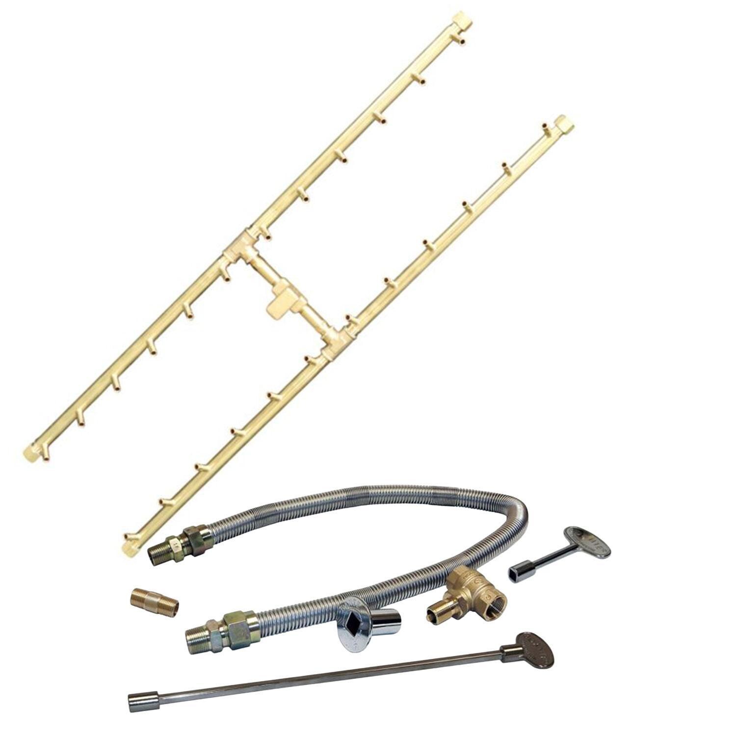 Warming Trends 36 X 8 3/4 H-Style Brass Natural Gas/Propane Burner w/ 46 X 17-in Plate & Flex Line Kit - White Background thumbnail