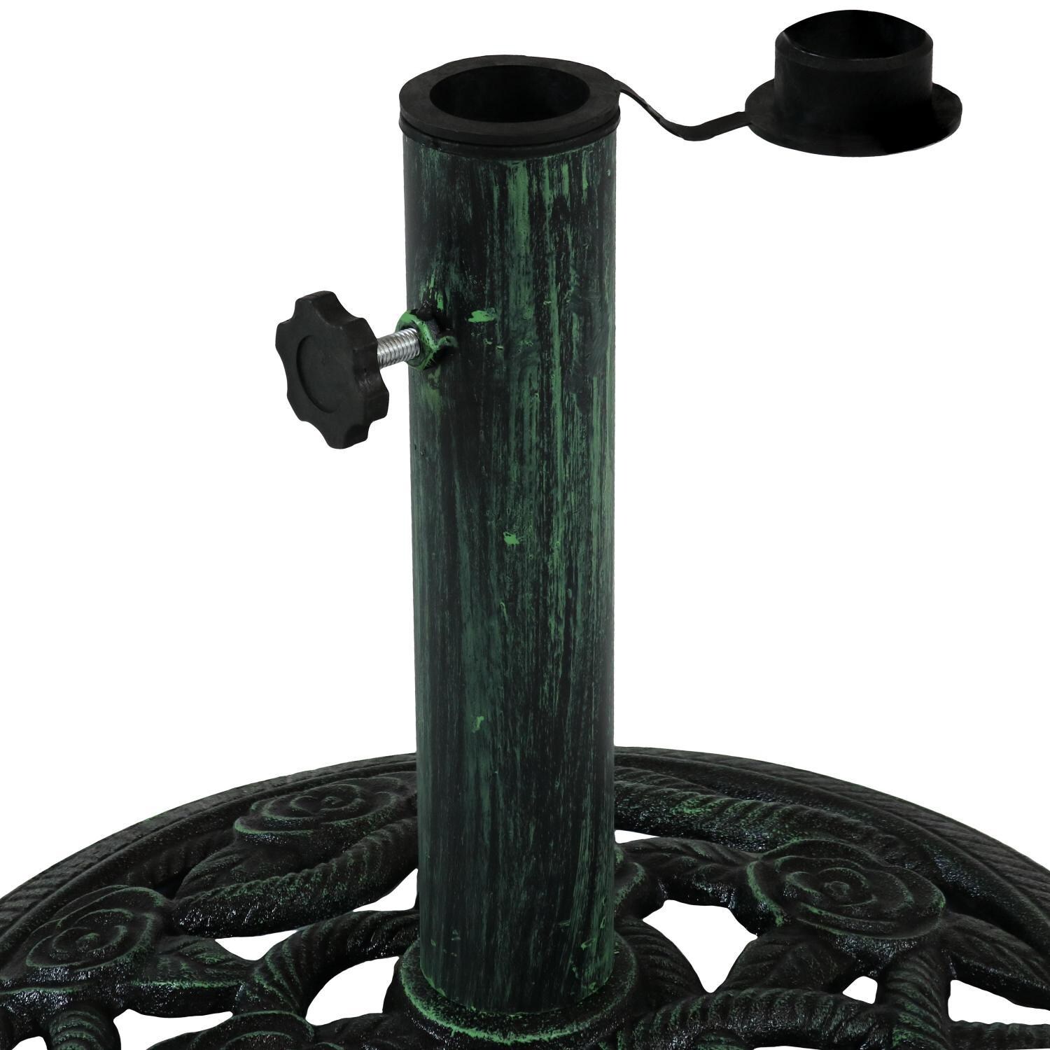 Ultimate Patio 17 Lb Rose Blossom Cast Iron Umbrella Base - Green - Tube Fits Up to 2-Inch Diameter Pole thumbnail