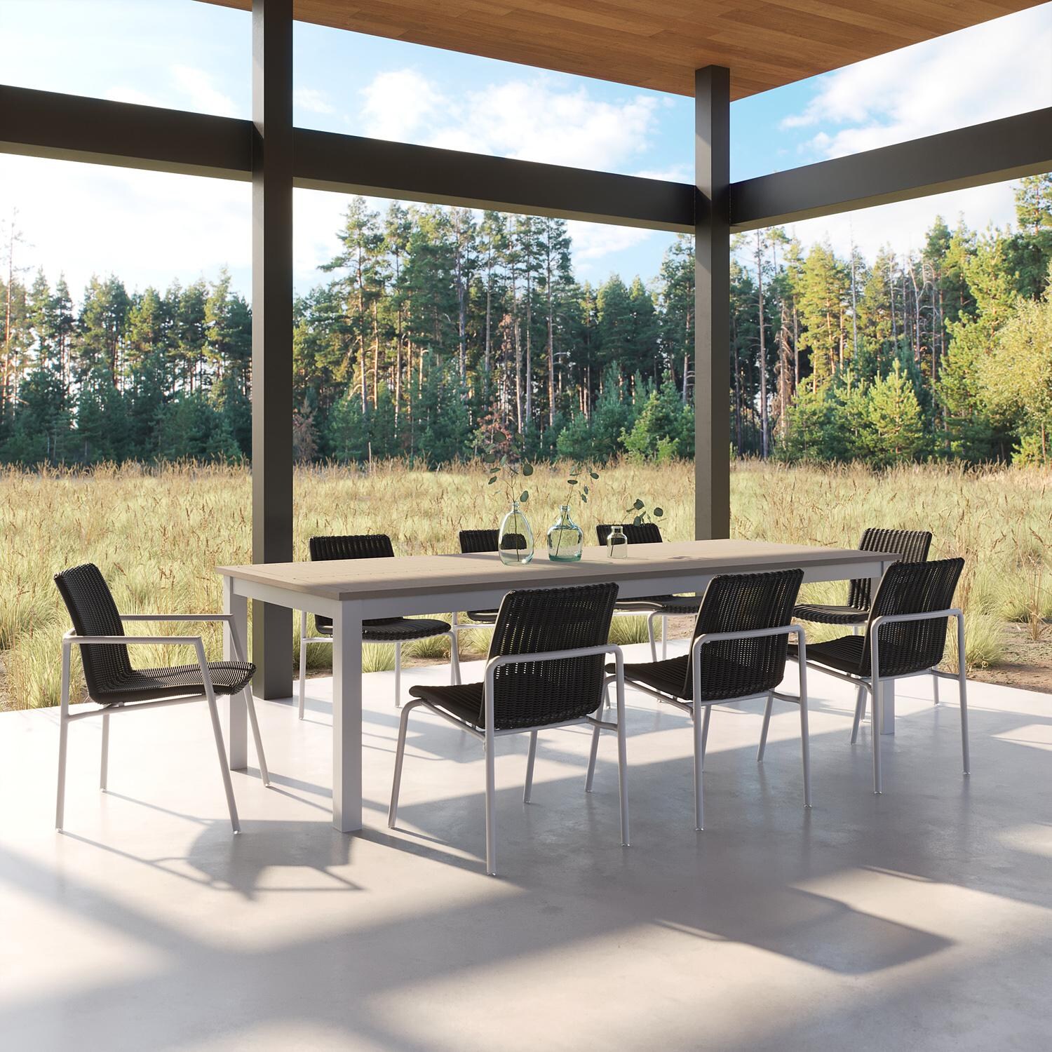 Oxford Garden Orso 9 Pc Wicker & Aluminum Dining Set W/ Vintage Tekwood Table Top in Flint/Shadow thumbnail