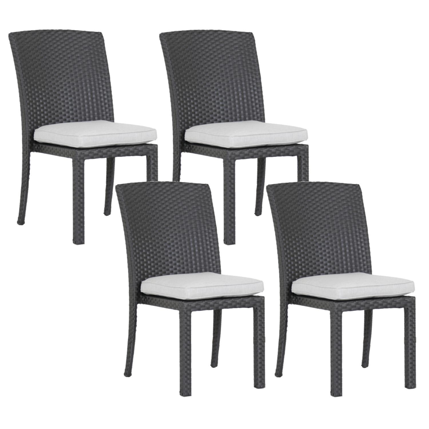 Solana 4 Piece Wicker Patio Dining Side Chair Set W/ Sunbrella Cast Silver Cushions By Sunset West