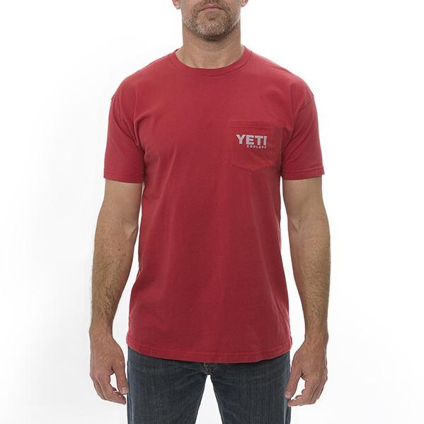YETI Coat Of Arms Pocket T-Shirt - Brick Red - Small - YTSCOABRS thumbnail