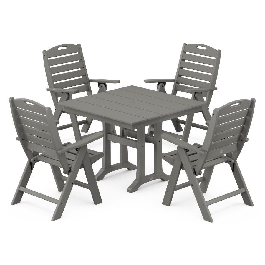 POLYWOOD Nautical Highback 5-Piece Farmhouse Trestle Dining Set in Slate Grey thumbnail
