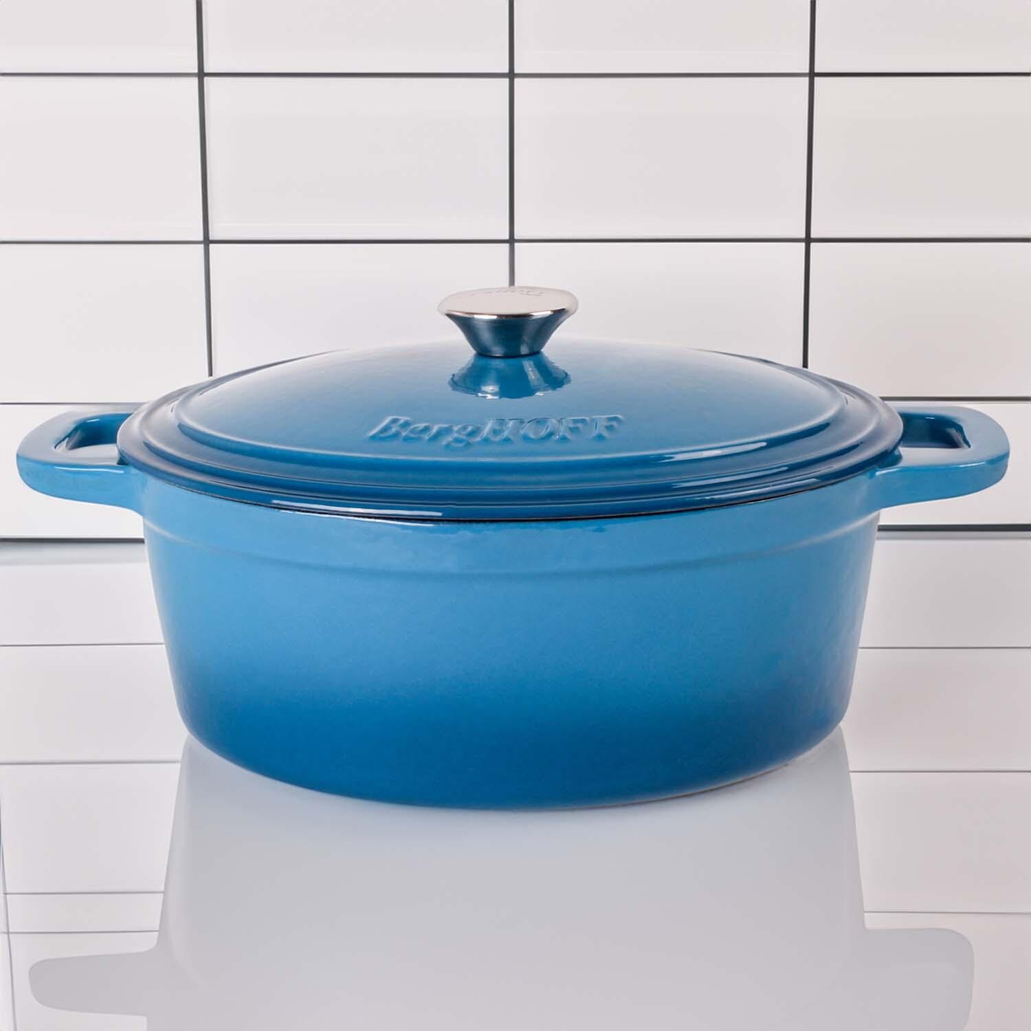 BergHOFF 13-in Neo Cast Iron 8 Qt. Oval Dutch Oven w/ Lid - Blue - Lifestyle thumbnail
