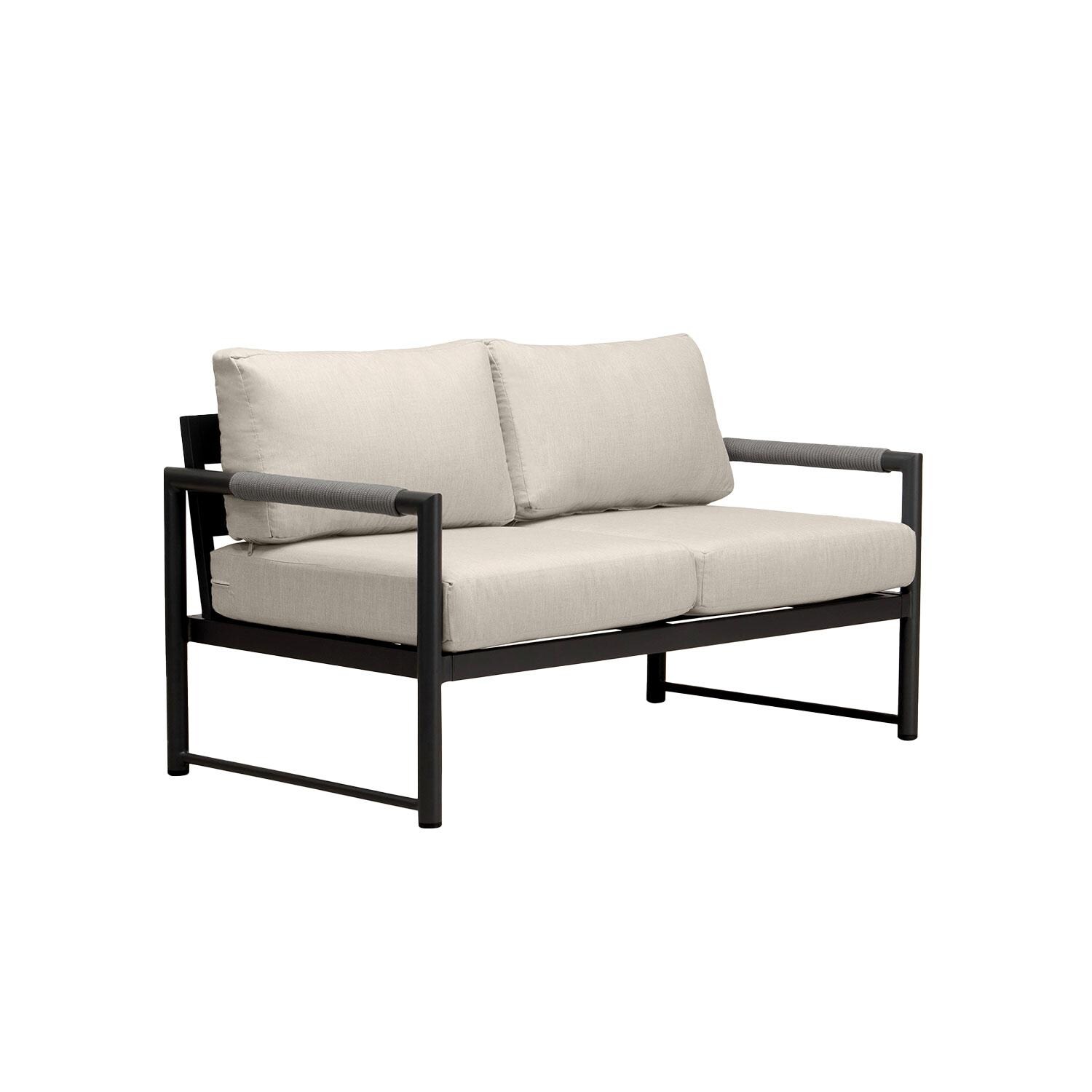 Lakeview AVEBAY-BK-CO-LS-CF Avenue Bay Black/Carbon Loveseat - Canvas Flax - Angled - White Background thumbnail