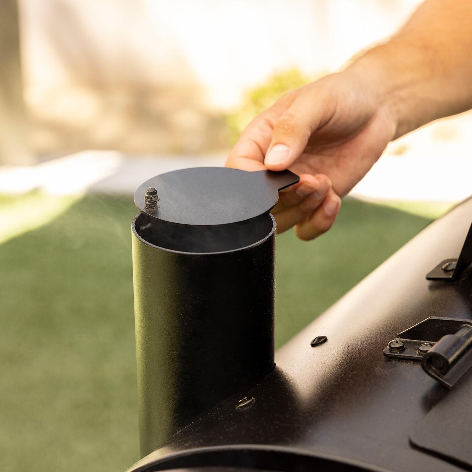 Pit Boss 11013 Charcoal/Pellet Combo Grill - Smoke Stack - Detail