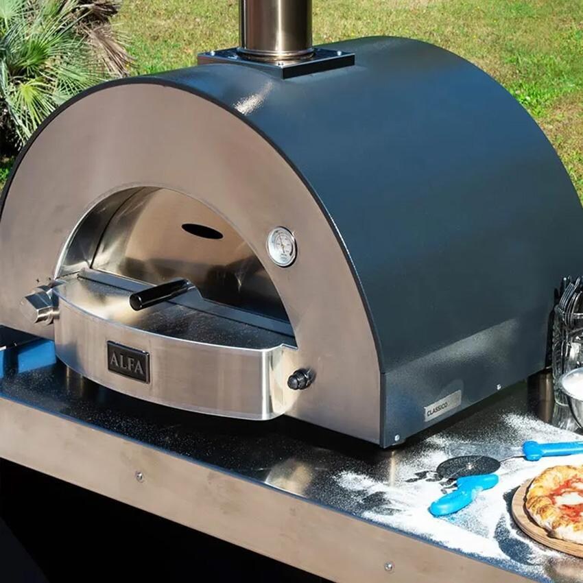 Alfa FXCL-2P-MGRA-U Classico 2 Pizze Natural Gas Pizza Oven - Ardesia Grey - Right Angled View - Lifestyle thumbnail