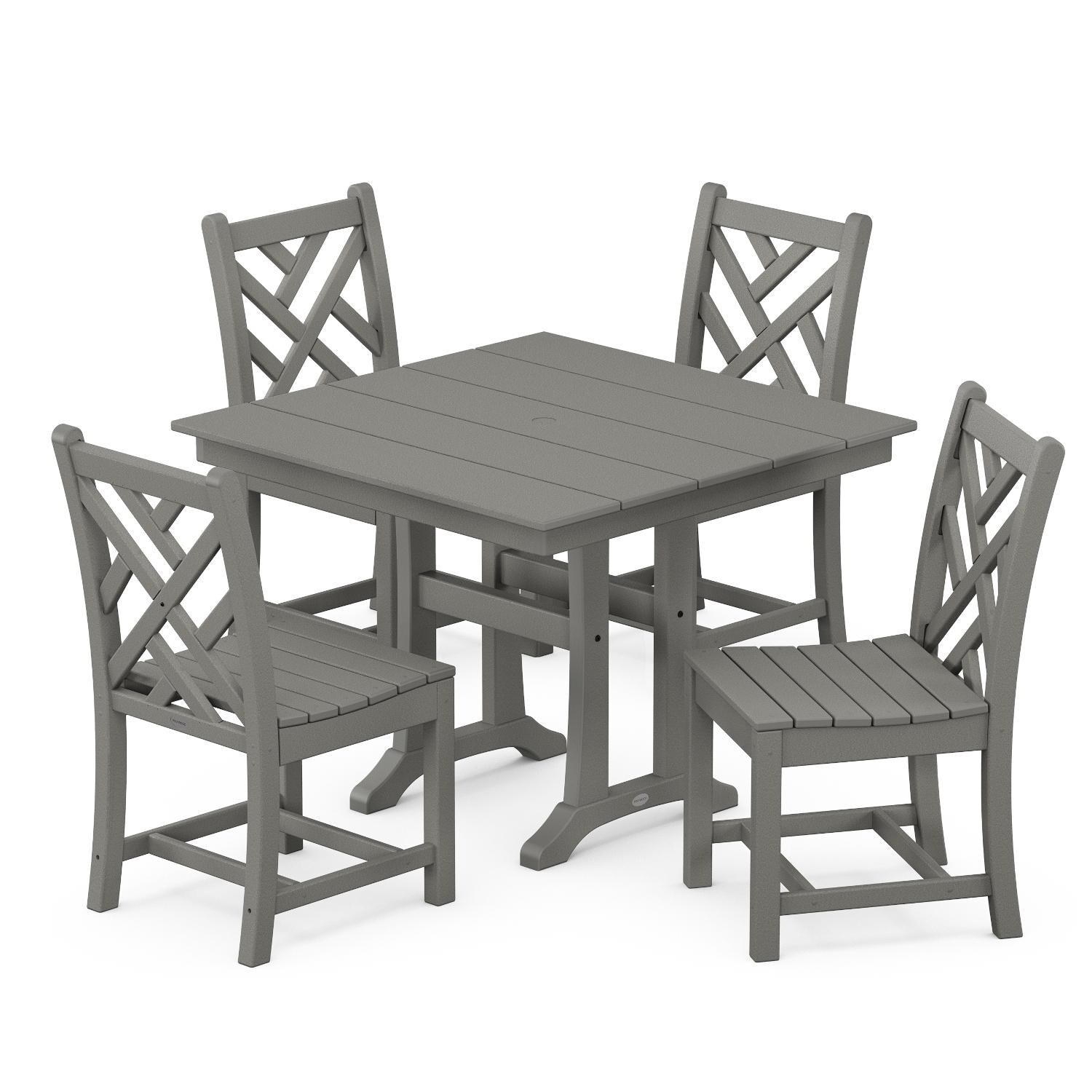 POLYWOOD Chippendale 5-Piece Farmhouse Trestle Side Chair Dining Set - Slate Grey