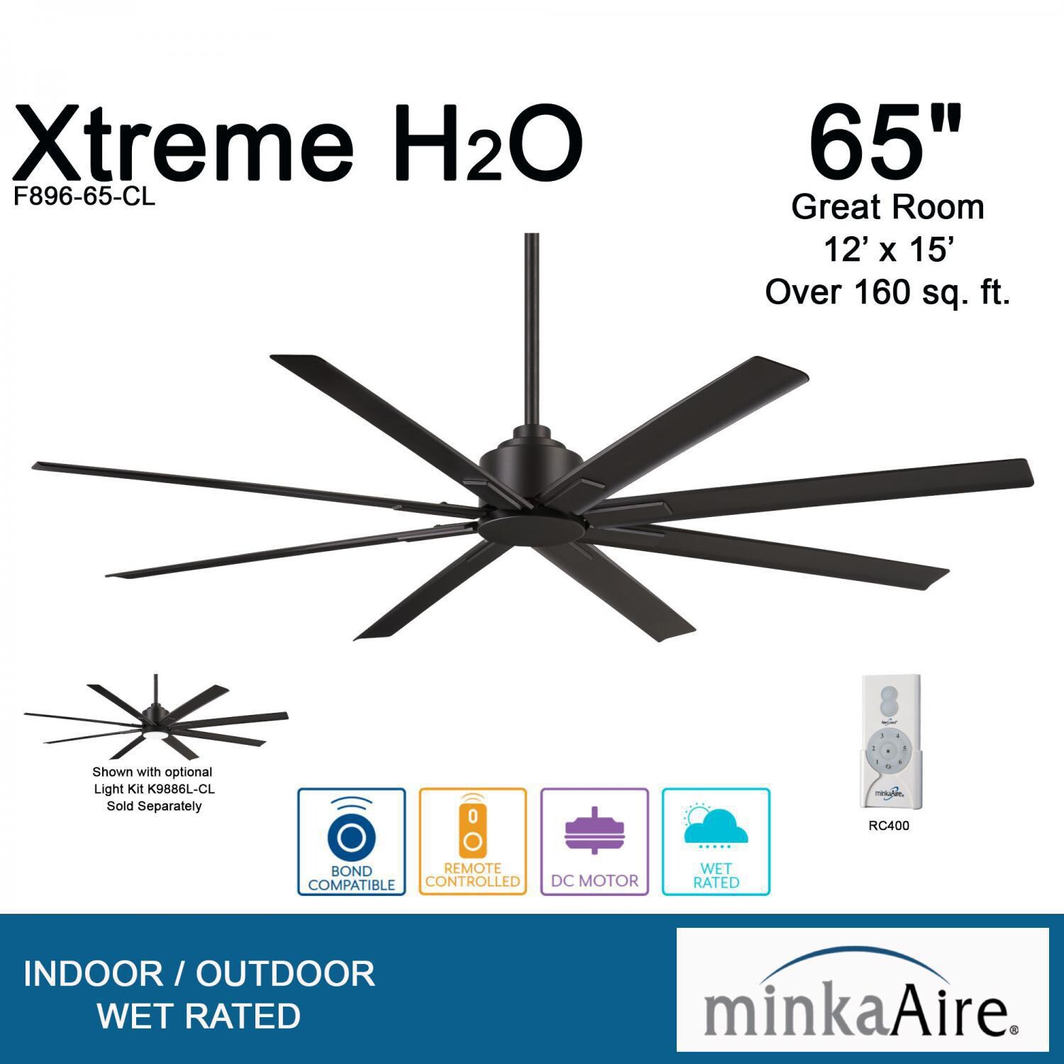Minka-Aire F896-65-CL Xtreme H2O 65-Inch 8-Blade Ceiling Fan in Coal Finish w/ Coal Blades - Overview thumbnail