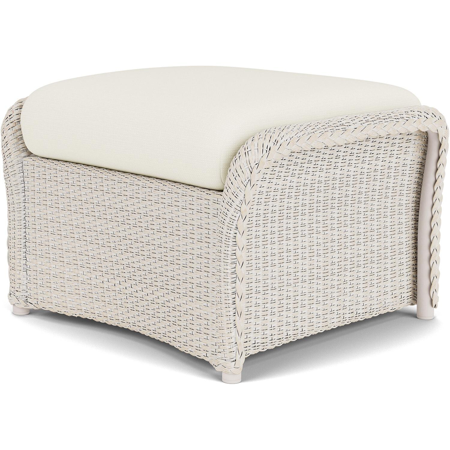 Lloyd Flanders Weekend Retreat Woven Ottoman in Antique White Finish W/ Sailcloth Salt Fabric - Back Right thumbnail