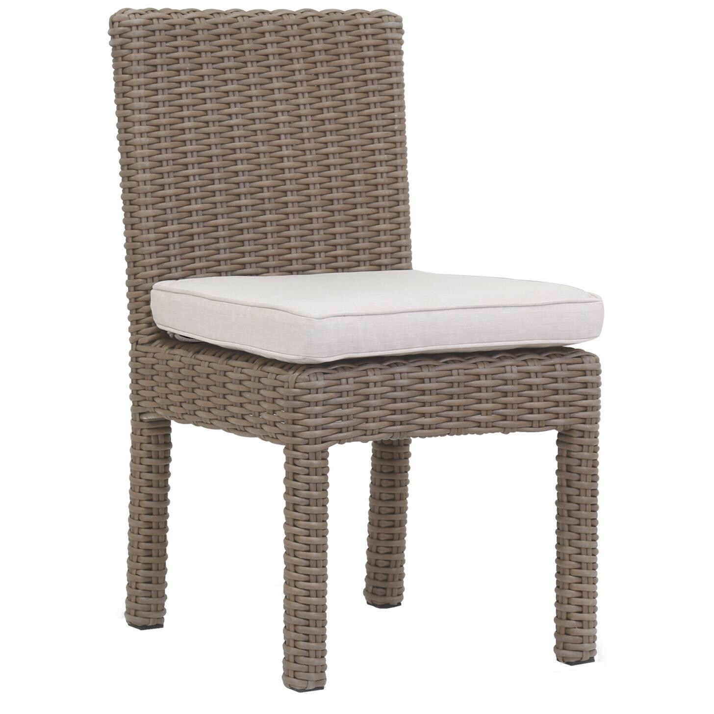 Coronado Wicker Patio Dining Side Chair W/ Sunbrella Canvas Flax Cushion By Sunset West thumbnail
