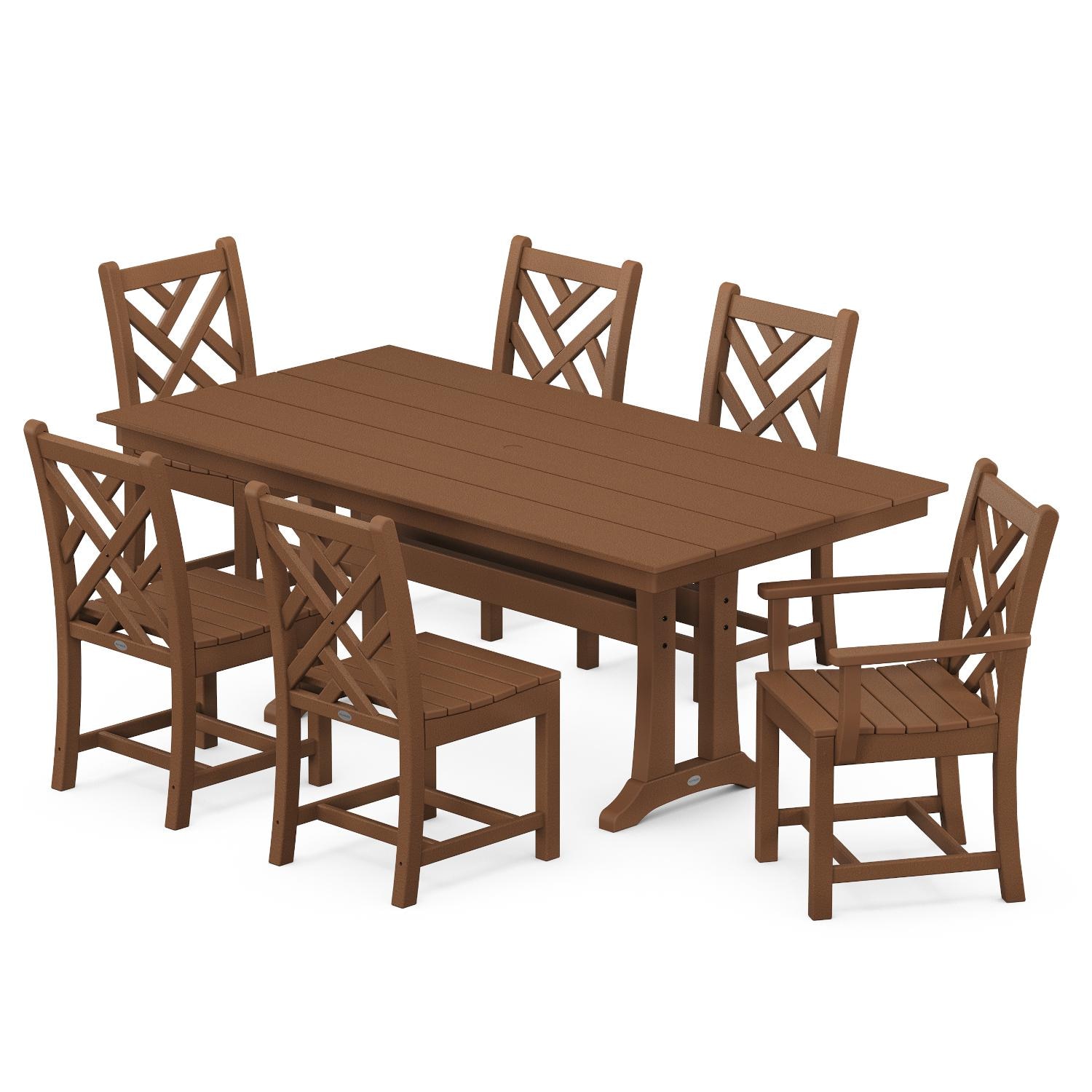 POLYWOOD Chippendale 7-Piece Farmhouse Trestle Dining Set - Teak