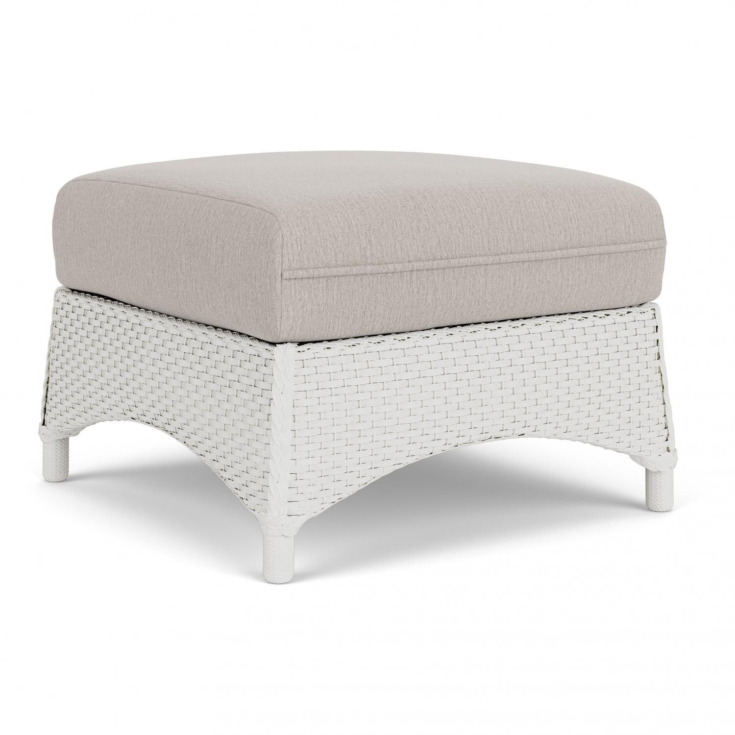 Lloyd Flanders Mandalay Ottoman in Matte White Finish with Remy Cloud fabric - Angled thumbnail