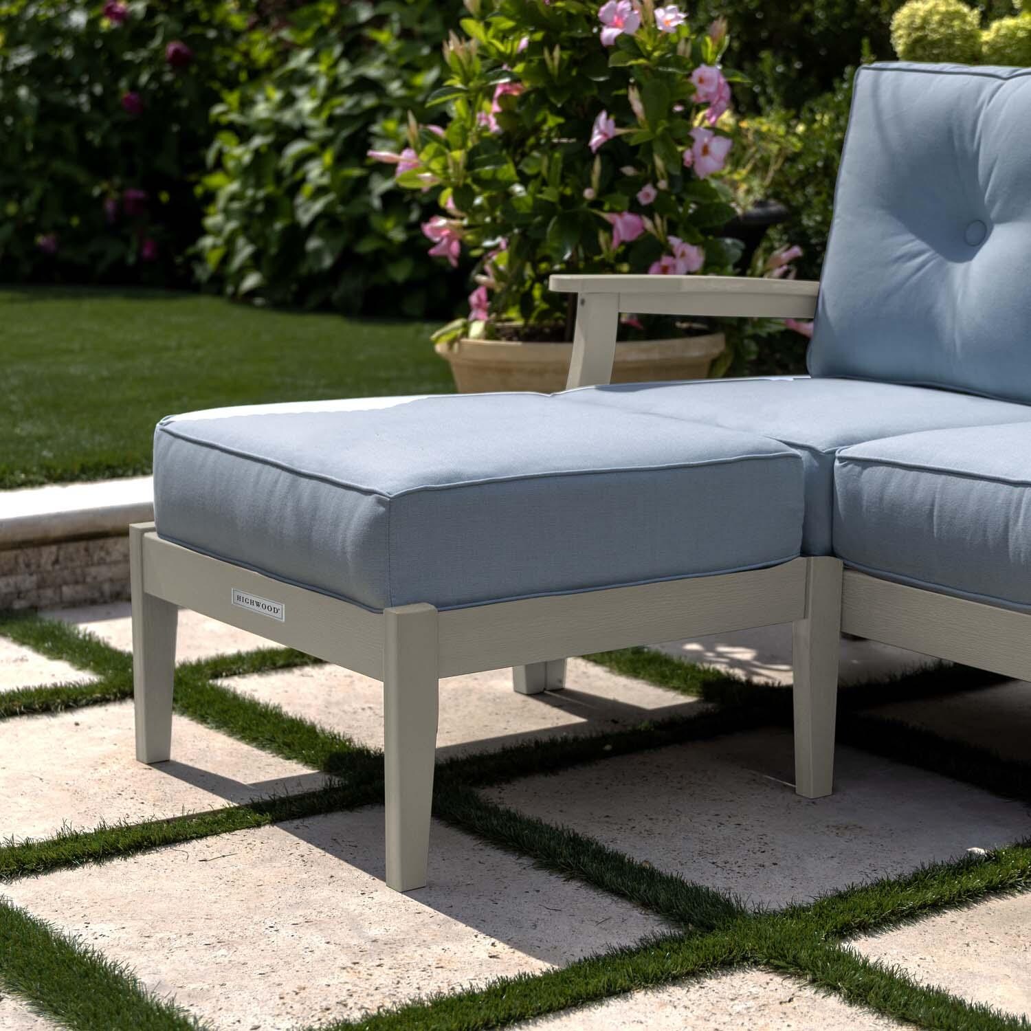 Blushing Bay Recycled Plastic Ottoman in Bliss Dew/Whitewash by Lakeview Outdoor Designs - Shown w/ Chair (Not Included) - Lifestyle thumbnail
