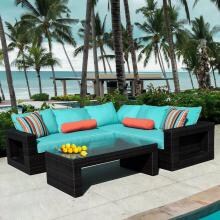 Gentilly 3 Piece Wicker Patio Sectional Set W/ Left Arm Loveseat & Sunbrella Canvas Aruba Cushions By Lakeview Outdoor Designs image