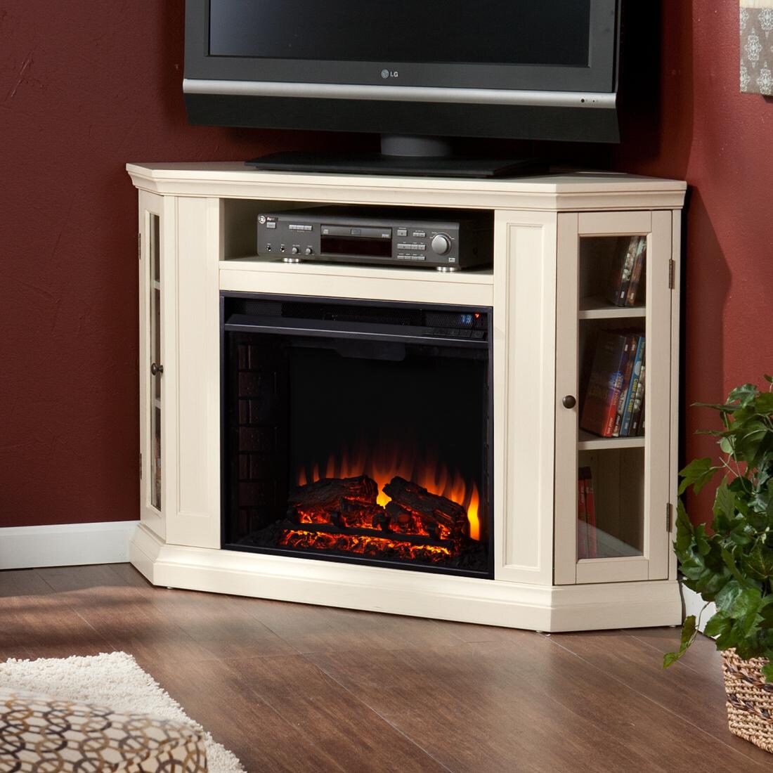 Southern Enterprises Claremont 48-Inch Electric Fireplace Media Console - Ivory - Corner Install thumbnail