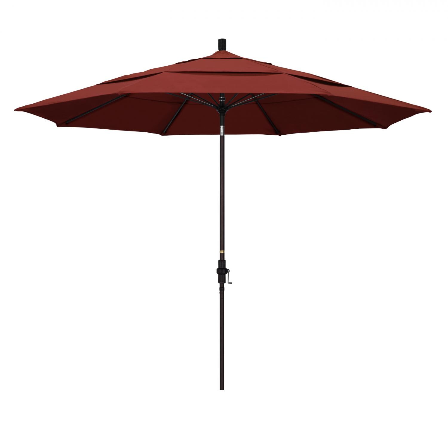 California Umbrella 11 Ft Octagonal Aluminum Collar Tilt Patio Umbrella W/ Crank Lift & Fiberglass Ribs - Bronze Frame / Sunbrella Canvas Henna Canopy thumbnail