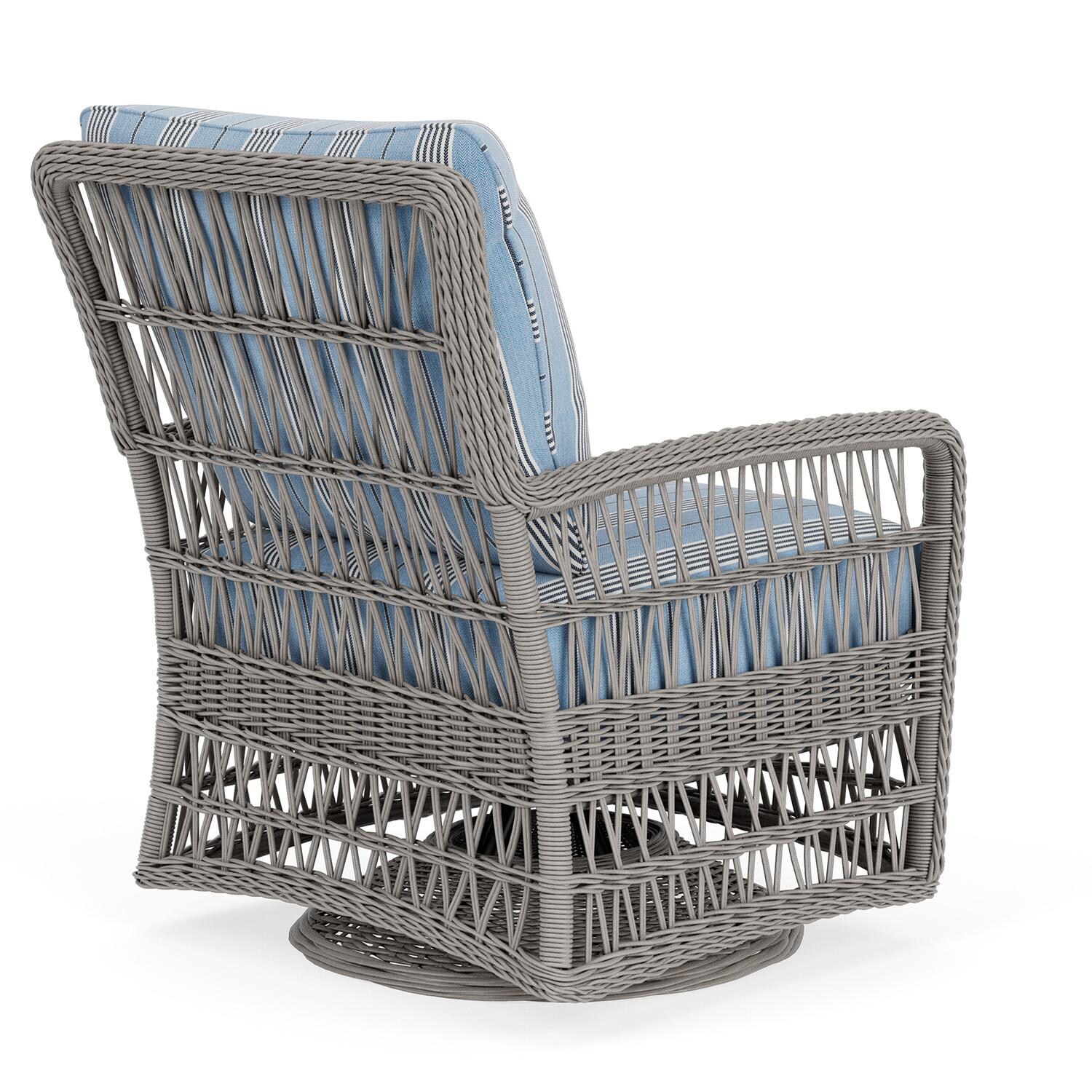 Lloyd Flanders Mackinac Swivel Glider Lounge Chair in Putty Finish with Hansen Sky fabric - Rear Right thumbnail