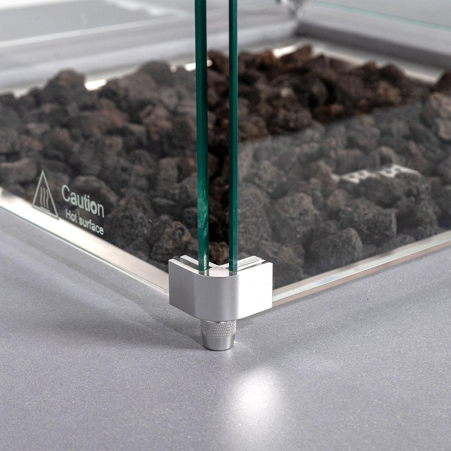 Glenwood 42-in Square Concrete Propane Fire Pit w/ Hidden Propane Tank in Natural Gray - Glass Wind Guard - Bottom Bracket - White Background thumbnail