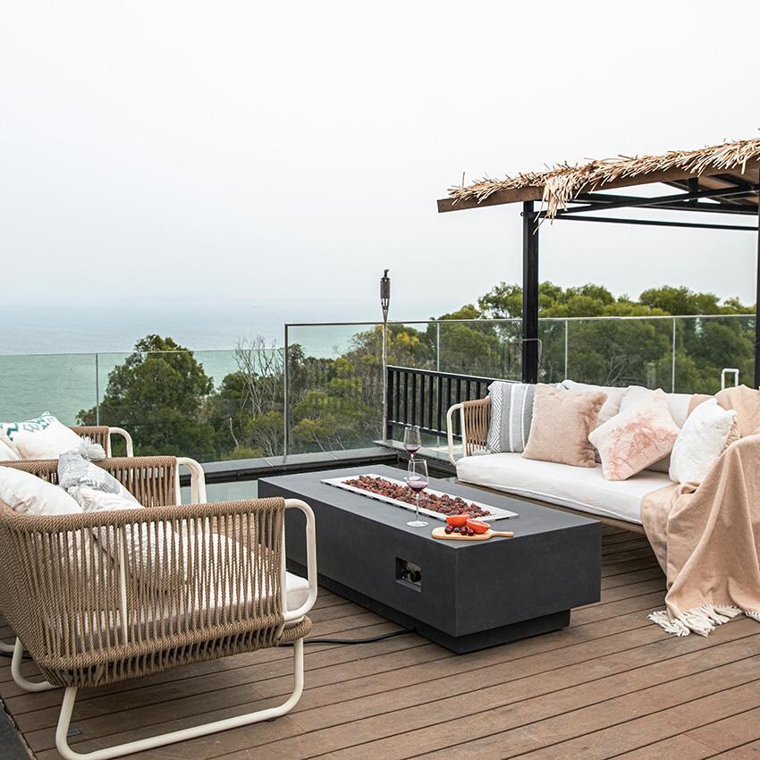 Elementi Granville OFG121DG-NG 60-Inch Natural Gas Dark Gray Fire Pit Table - Uncovered and Unlit At Angle thumbnail