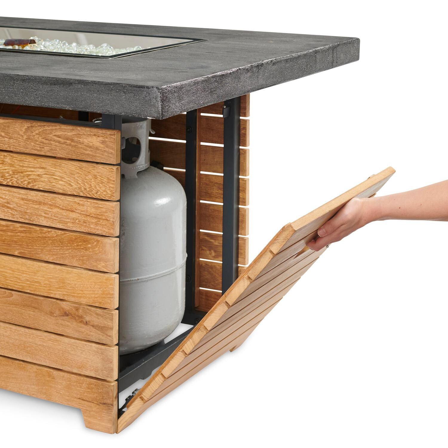 The Outdoor GreatRoom Company Darien DAR-1224-EBG-K 44-Inch Rectangular Propane Gas Fire Pit Table with Everblend Top and 24-Inch Crystal Fire Burner - Propane Storage Access Door thumbnail