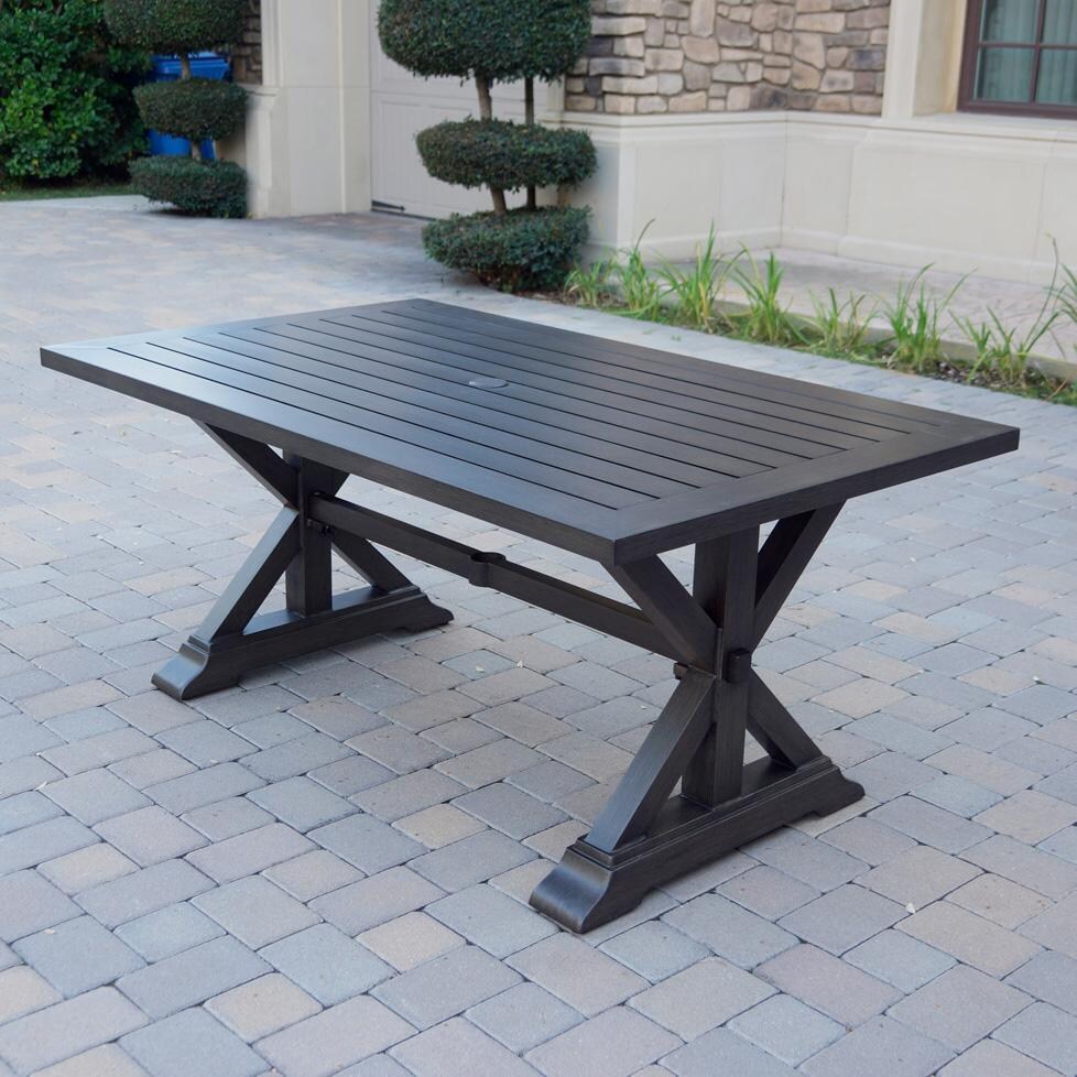 Darlee Brooklyn 3-Piece Patio Dining Set (with 2 Benches) with Cushions and 39 X 67 Inch Rectangular Dining Table - Table Angle - Lifestyle thumbnail