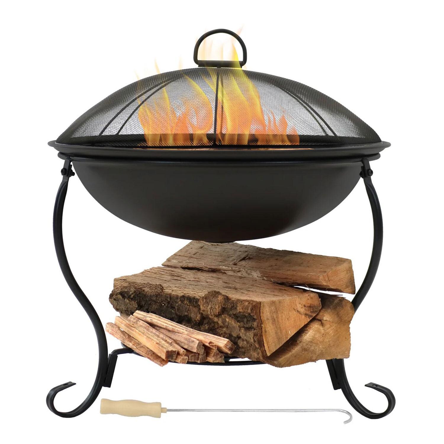 Ultimate Patio 19-Inch Steel Elegant Wood Burning Fire Pit w/ Built-In Log Storage - On - White Background thumbnail