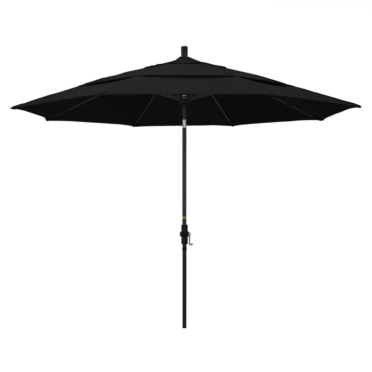 California Umbrella 11 Ft. Octagonal Aluminum Collar Tilt Patio Umbrella W/ Crank Lift & Aluminum Ribs - Stone Black Frame / Sunbrella Canvas Black Canopy
