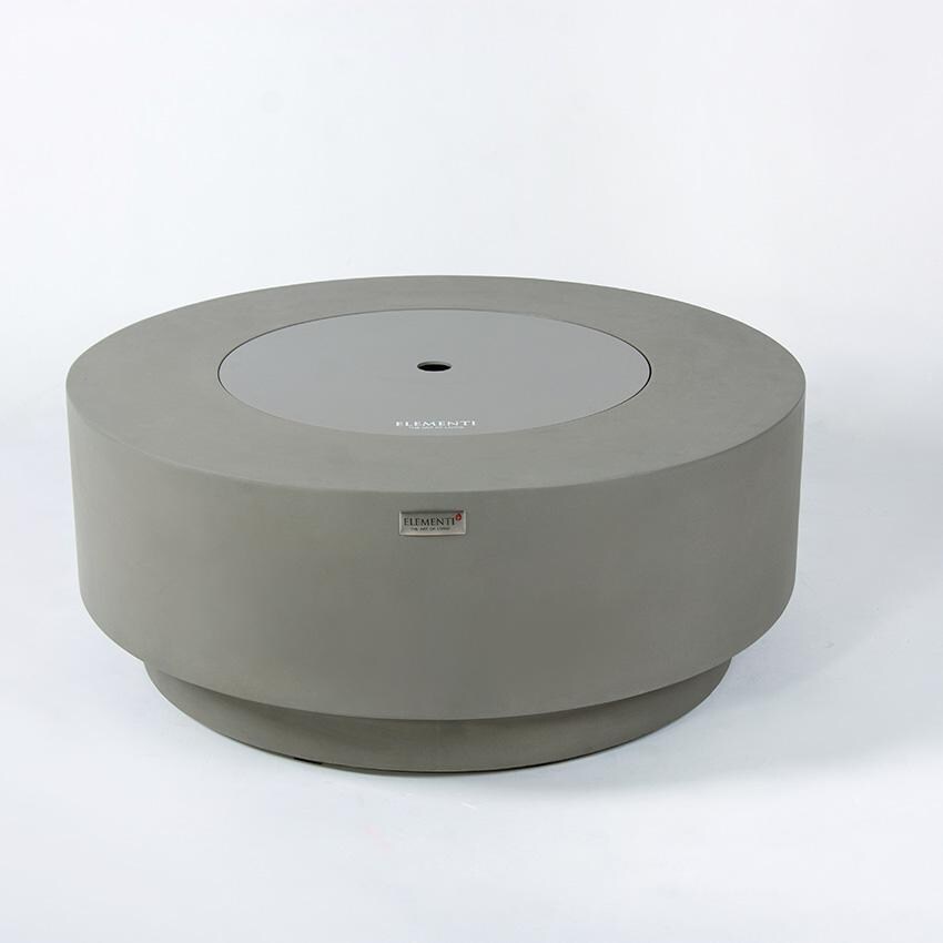 Elementi Colosseo OFG414LG-LP 41-Inch Propane Light Gray Fire Pit Table - Angled View Covered With Aluminum Lid thumbnail