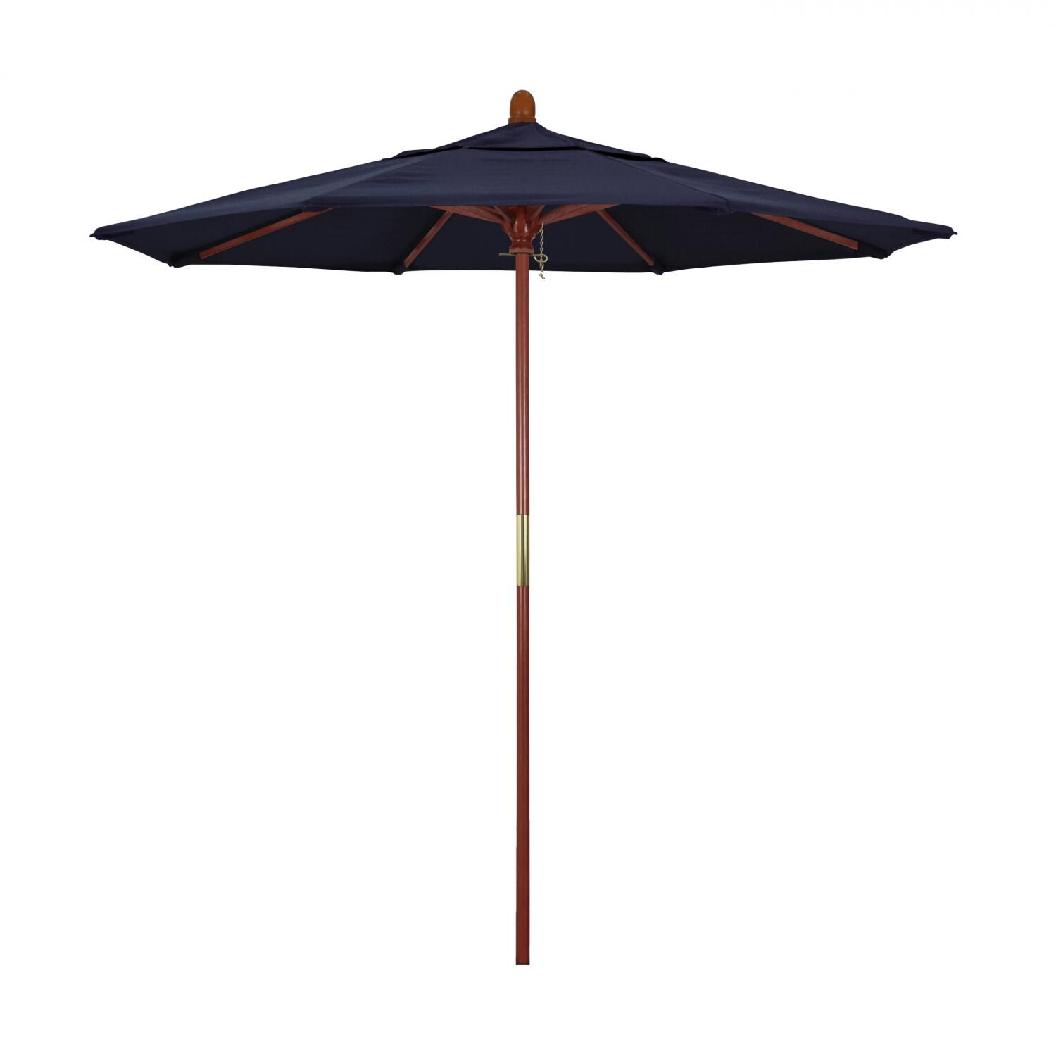 California Umbrella 7.5 Ft. Octagonal Hardwood Patio Umbrella W/ Push Lift & Hardwood Ribs - Olefin Navy Blue Canopy