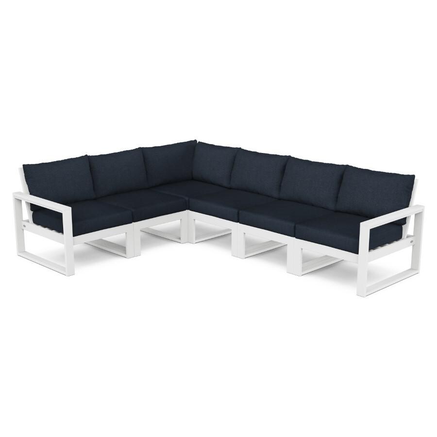 EDGE 5 Person Recycled Plastic Sectional Sofa in White/Marine Indigo by POLYWOOD