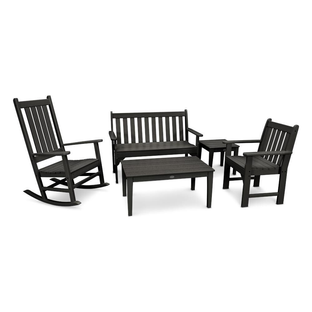 Vineyard 5 Pc Recycled Plastic Seating Set in Black by POLYWOOD