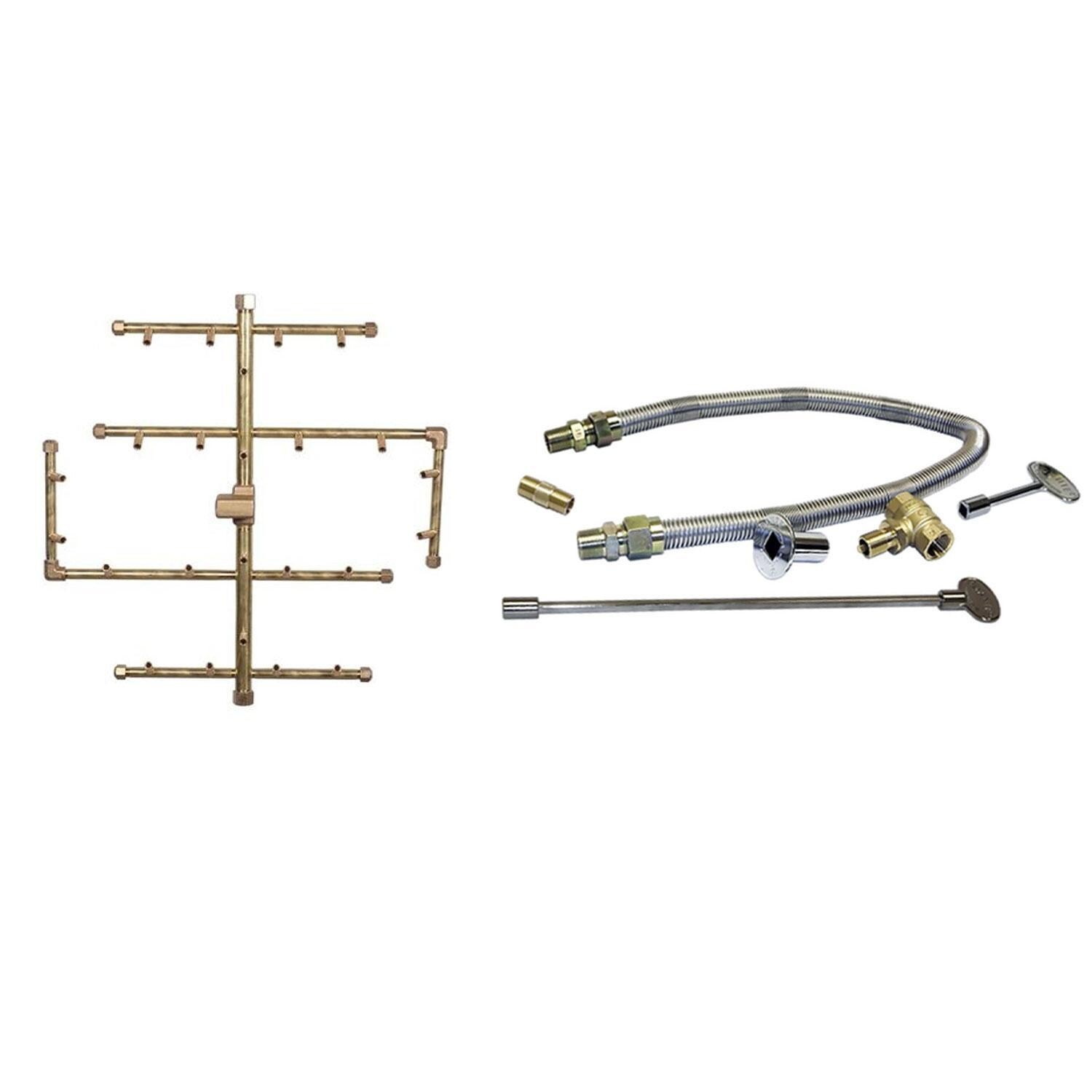 Warming Trends 20 1/2 X 19 1/2 CROSSFIRE Brass Natural Gas/Propane Burner & Flex Line Kit - White Background thumbnail