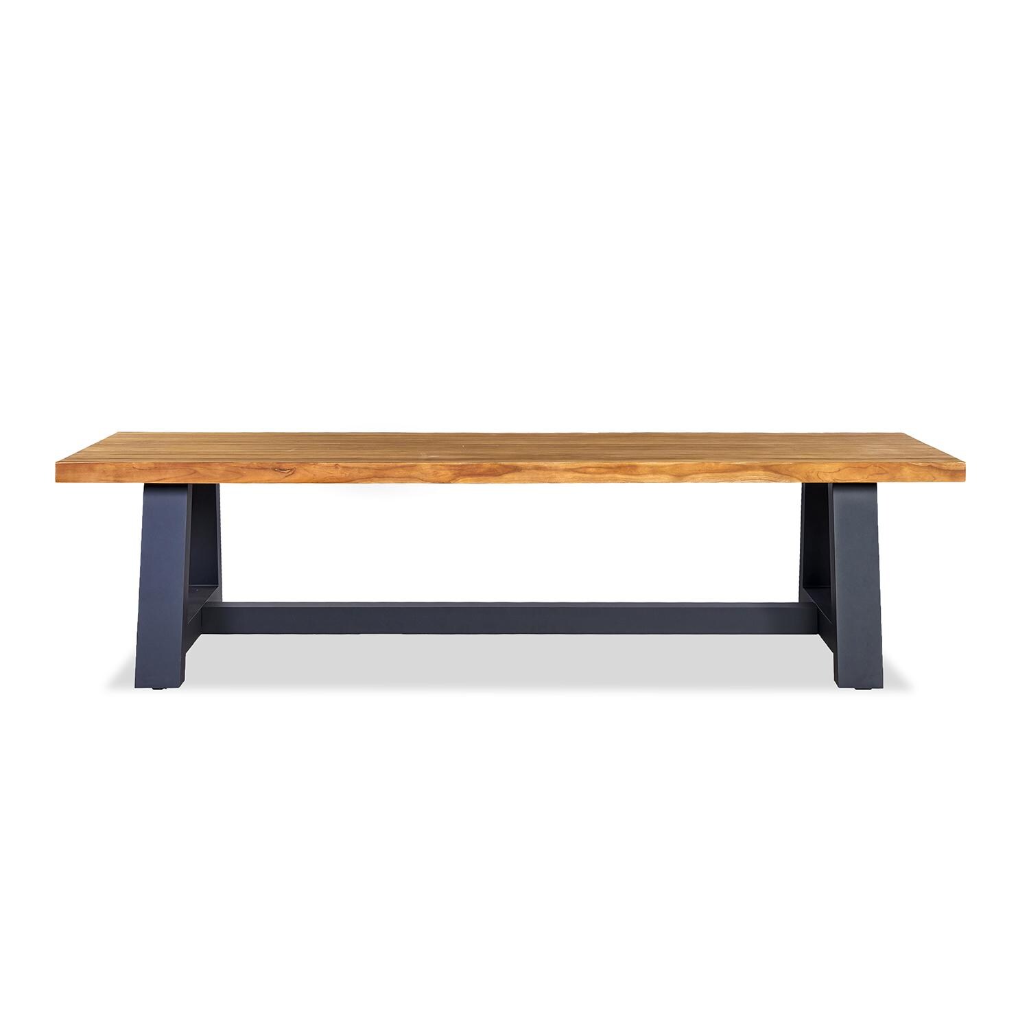 Calm Bay Mill 7 Pc Reclaimed Teak Dining Set w/ Bench in Black/Canvas Flax by Lakeview - Table - White Background thumbnail