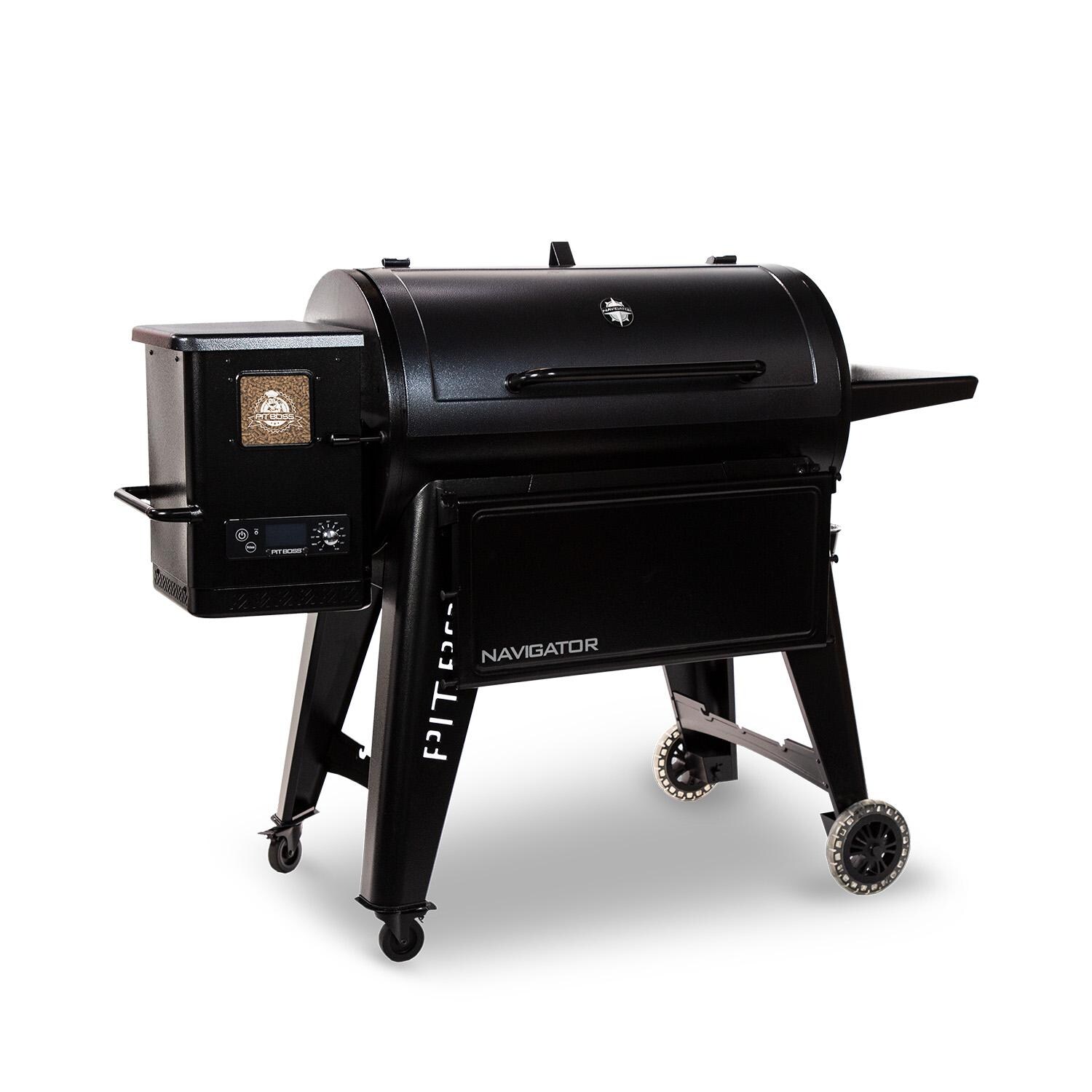 Pit Boss PBPEL115010528 Navigator 1150 Wood Pellet Grill W/ Cover & Folding Front Shelf - Left Side View Closed thumbnail
