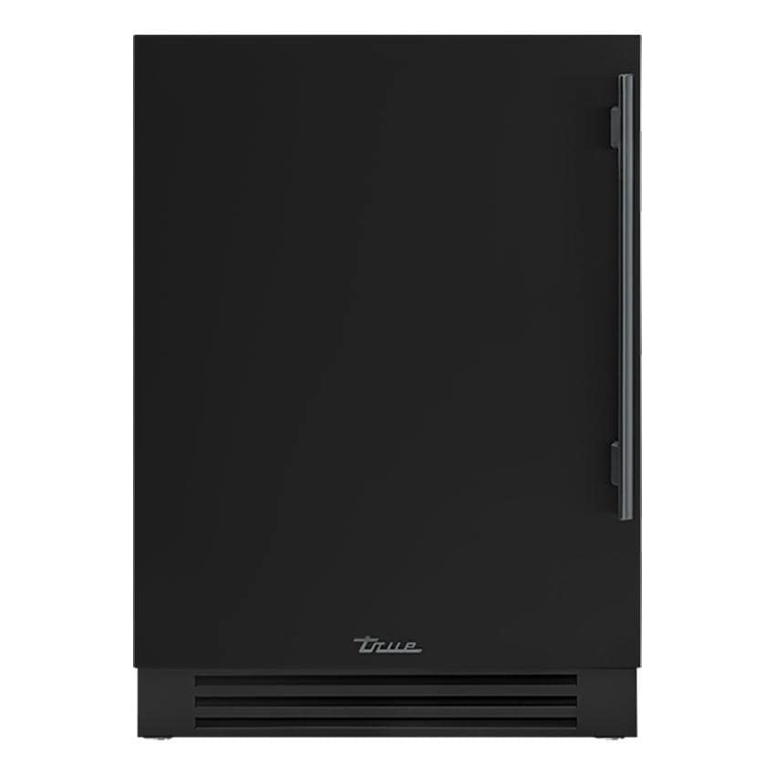 True TUF-24-L-OP-C~DSK-027-H05 24 Inch 5 Cu. Ft. Left Hinge Outdoor Freezer in Matte Black w/ Pewter Handles - White Background thumbnail