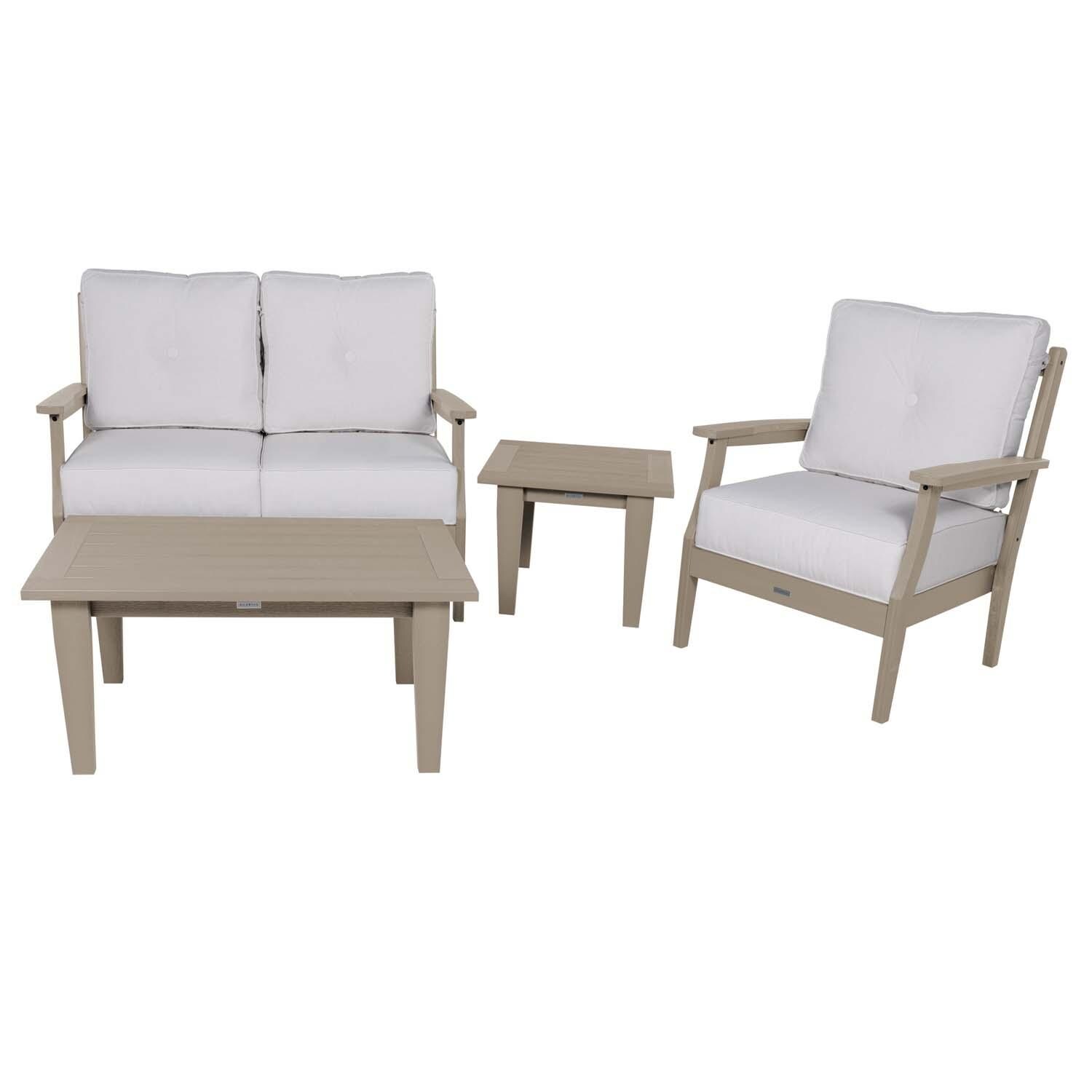 Blushing Bay 4 Pc Recycled Plastic Seating Set in Bliss Linen/Woodland Brown by Lakeview Outdoor Designs - Front View - White Background thumbnail