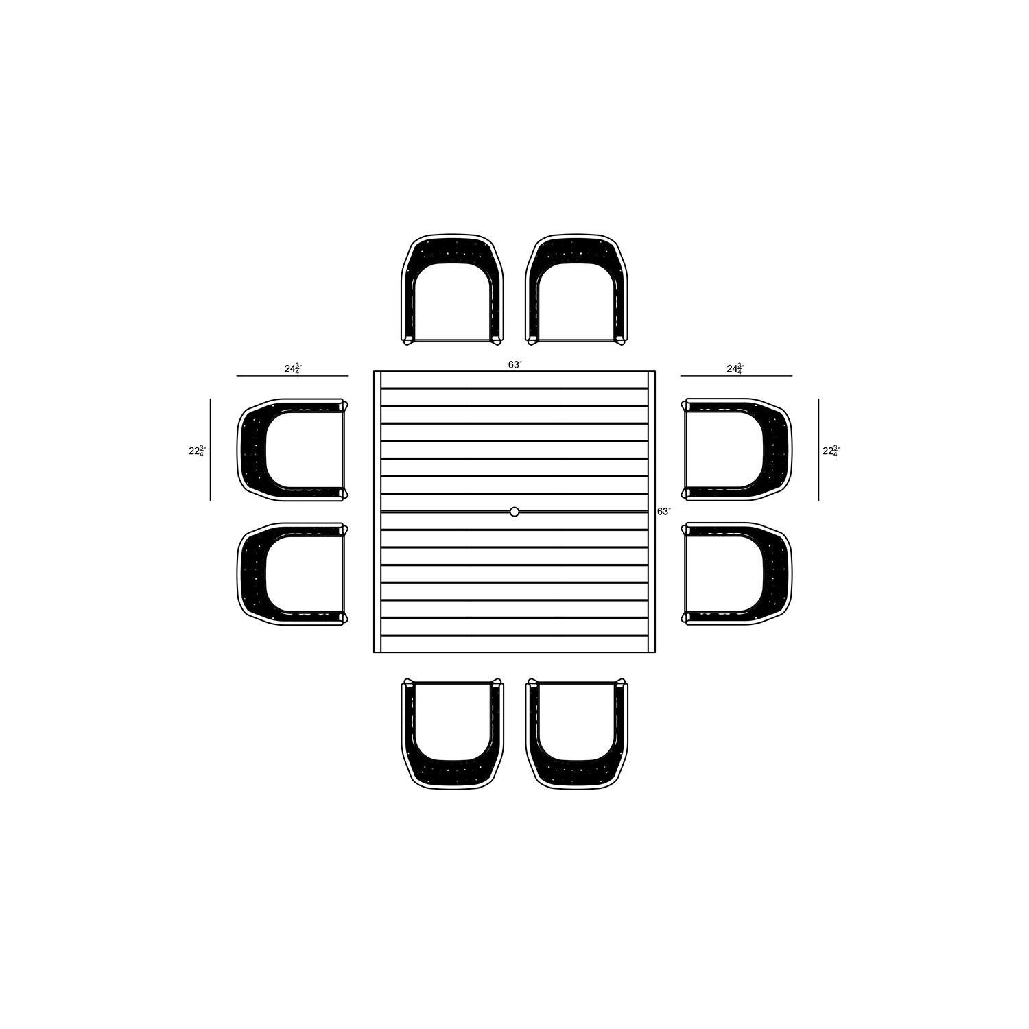 Chloe Bay 8 Seat Aluminum Square Dining Set in Black by Lakeview - Dimensional 2 thumbnail