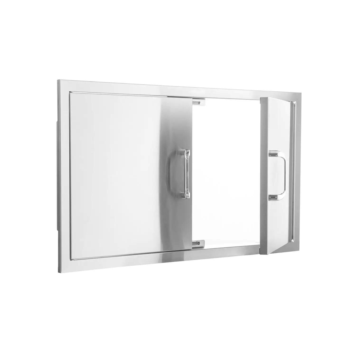 Blaze LUX 4 Burner Fridge and Door Bundle - Traditional 40 Inch Stainless Steel Double Access Door - Door Open thumbnail