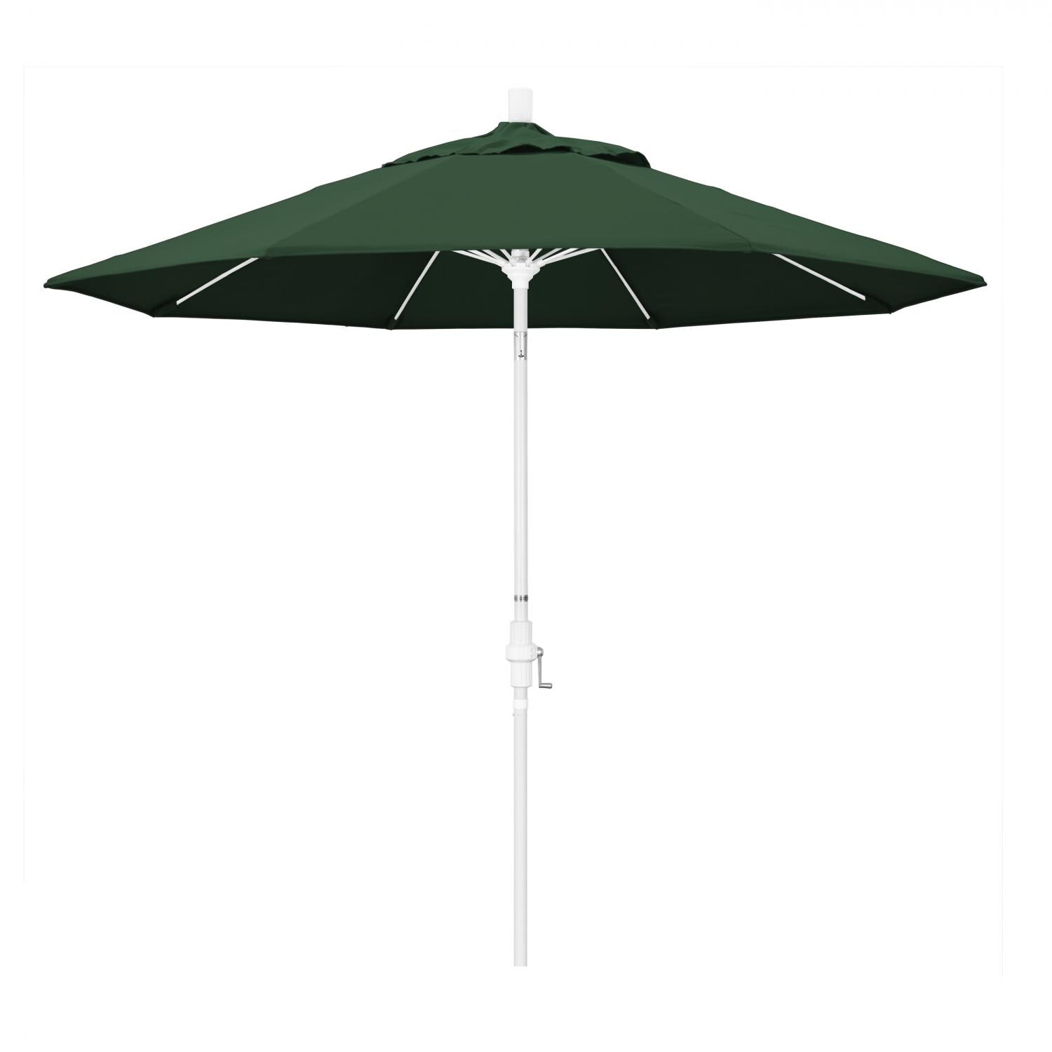 California Umbrella 9 Ft. Octagonal Aluminum Collar Tilt Patio Umbrella W/ Crank Lift & Fiberglass Ribs - Matted White Frame / Olefin Hunter Green Canopy