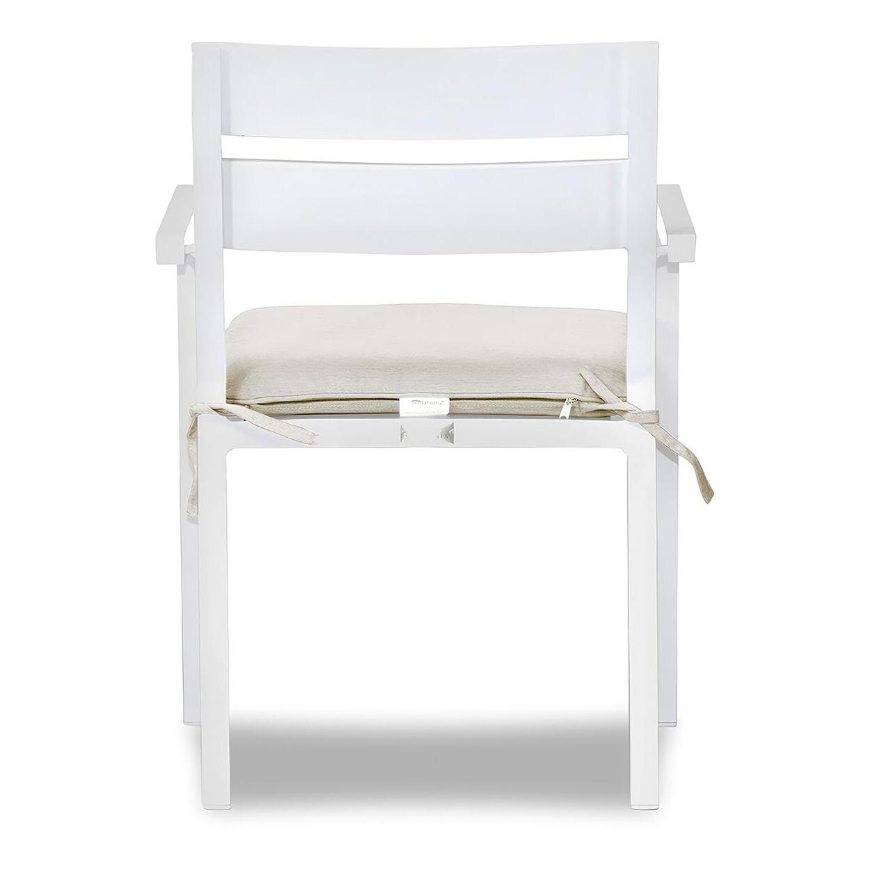 Calm Bay Aluminum Dining Arm Chair in White/Canvas Natural by Lakeview Outdoor Designs - Back - White Background thumbnail