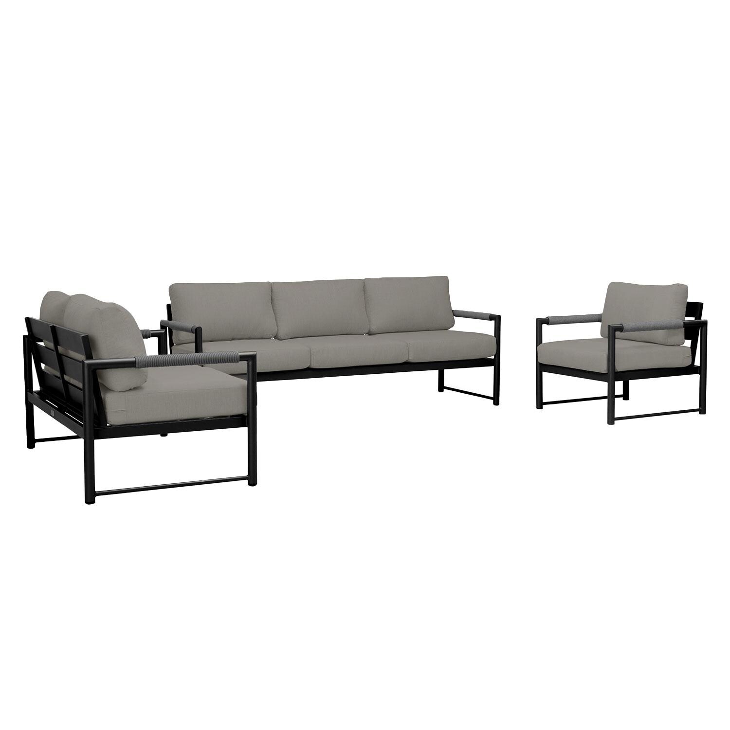 Lakeview AVEBAY-BK-CO-SET143-CC Avenue Bay Black/Carbon 3 Pc Sofa Loveseat Set - Canvas Charcoal - Angled - White Background thumbnail