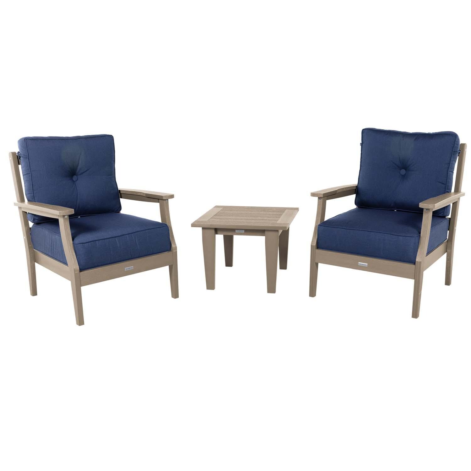 Blushing Bay 3 Pc Recycled Plastic Seating Set in Spectrum Indigo/Woodland Brown by Lakeview Outdoor Designs - White Background thumbnail