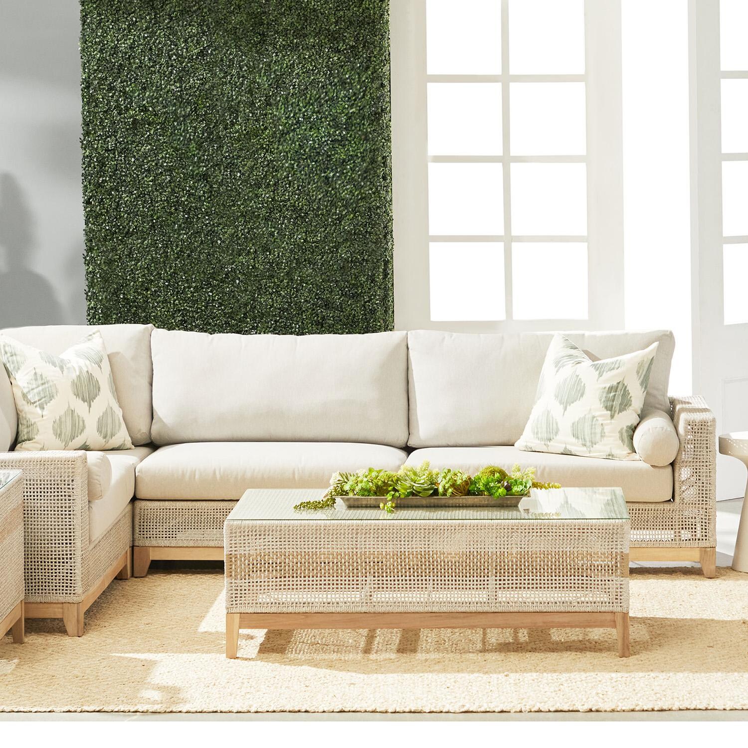 Lakeview Ranch Pointe Woven Rope Right Modular Sofa in Taupe & White - Lifestyle thumbnail