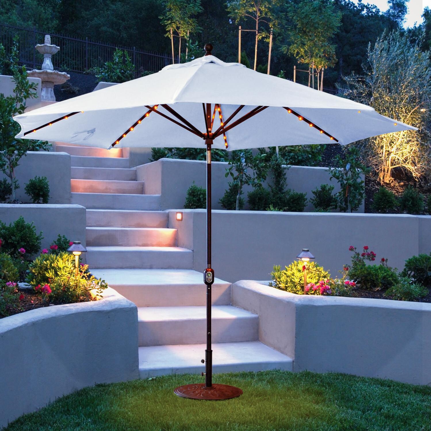 Galtech 11 Ft Aluminum Patio Lighted Umbrella With Crank Lift And Auto Tilt BBQGuys