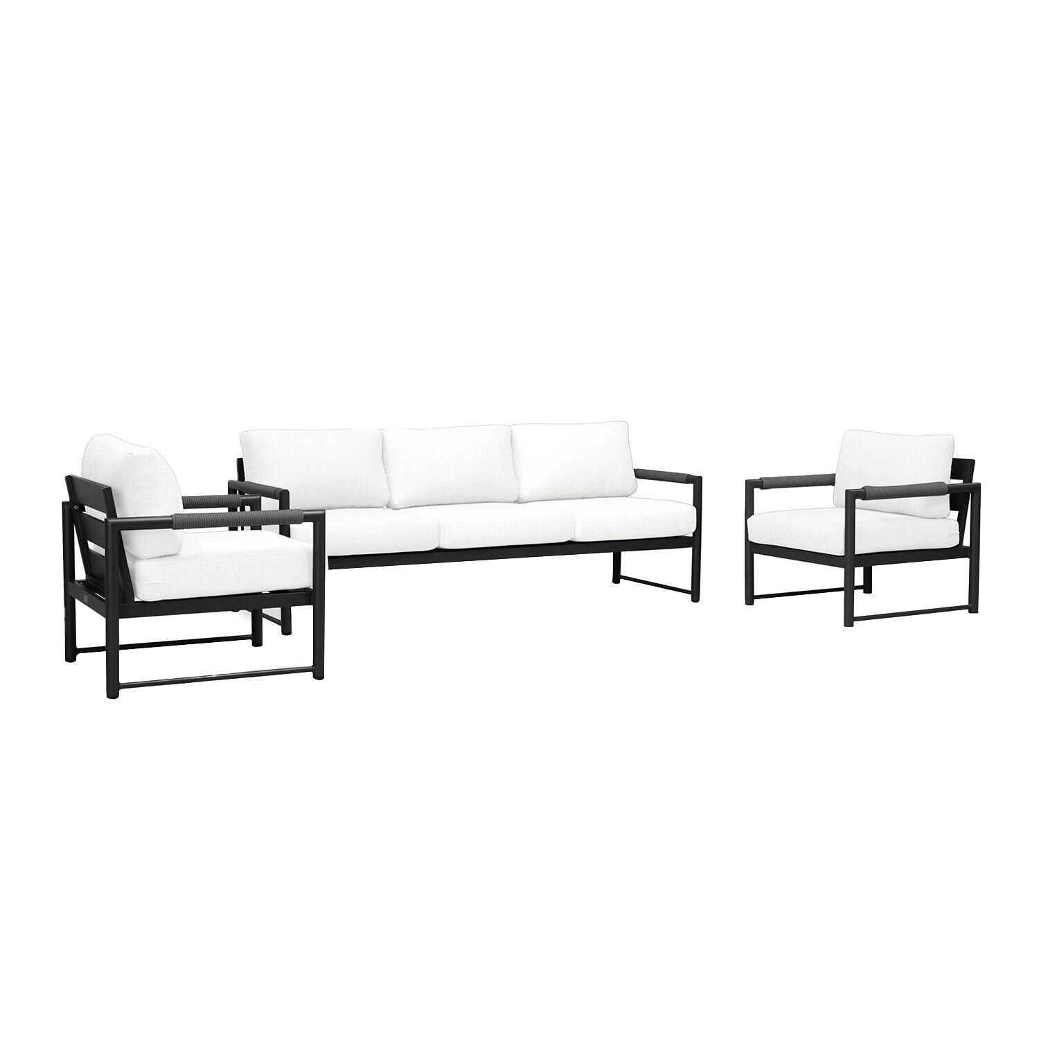 Lakeview AVEBAY-BK-CO-SET141-CN Avenue Bay Black/Carbon 3 Pc Sofa Club Chair Set - Canvas Natural - Angled - White Background thumbnail